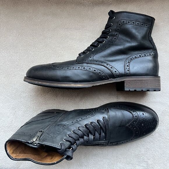 Blake McKay Black Leather Wingtip Ankle Boot Men 10.5 Classic Side Zip Lace Up - Picture 13 of 13